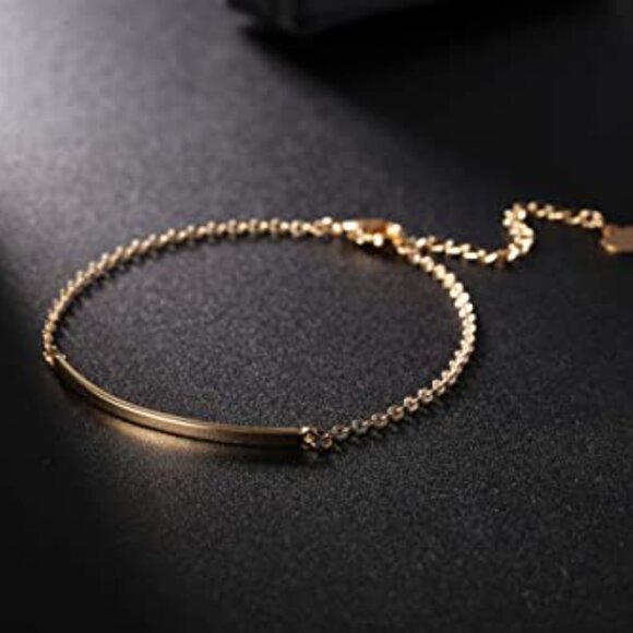 Dainty Gold Bar Bracelet Minimalist Elegant Cuff Bangle Hook 18K Plated - Picture 6 of 7